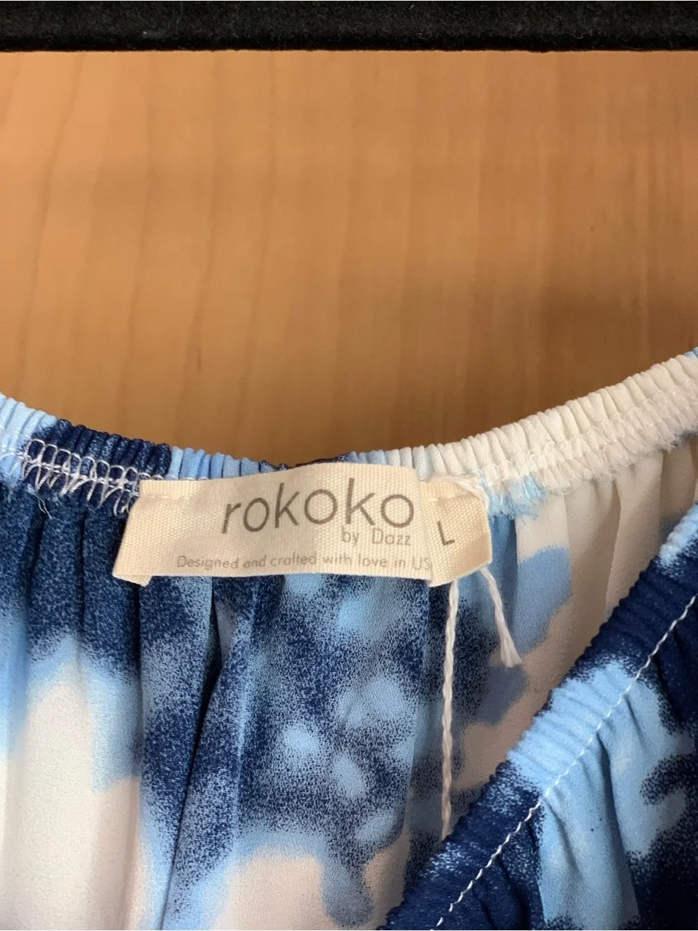 Rokoko Off-Shoulder Blue Tie-Dye Summer Mini Dress Size-Large Coastal Chic